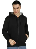 Men’s Solid Zipper Hooded Sweatshirt | Ribbed Hem, Lined Hood, Side Pockets, Durable Zip