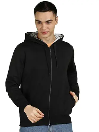 Men’s Solid Zipper Hooded Sweatshirt | Ribbed Hem, Lined Hood, Side Pockets, Durable Zip