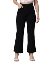 Women's Solid |Fit and Flared Fitting |Ankle Leg Style |High Rise | Stretchable |Casual Jeans(Black)