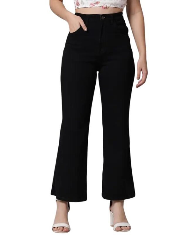 Women's Solid |Fit and Flared Fitting |Ankle Leg Style |High Rise | Stretchable |Casual Jeans(Black)