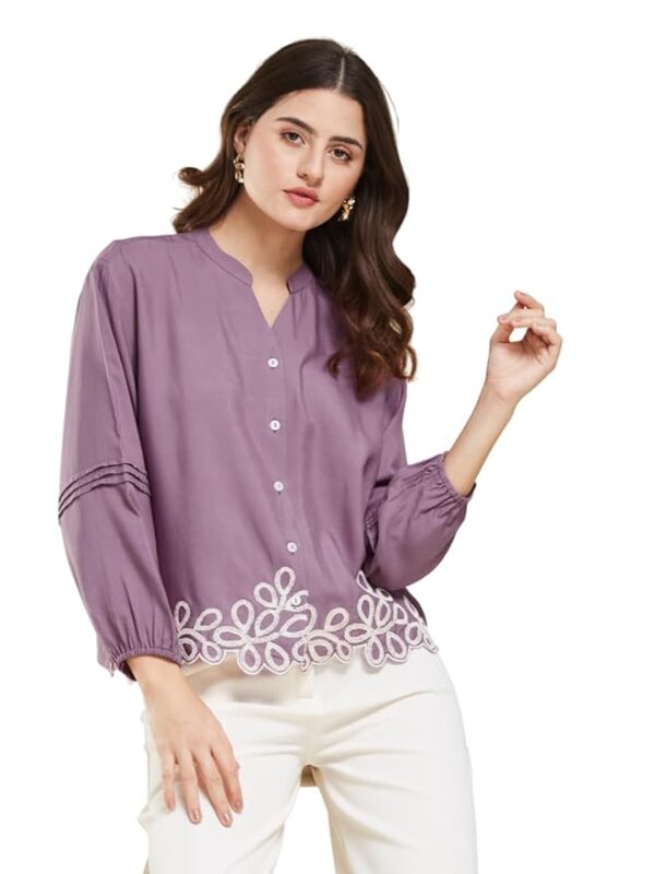 Women's Stylish Embroidered Casual Shirt(Lavender)