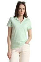 Women's Regular Comfort Fit Cotton Rich V Neck Polo T-Shirt(Green)