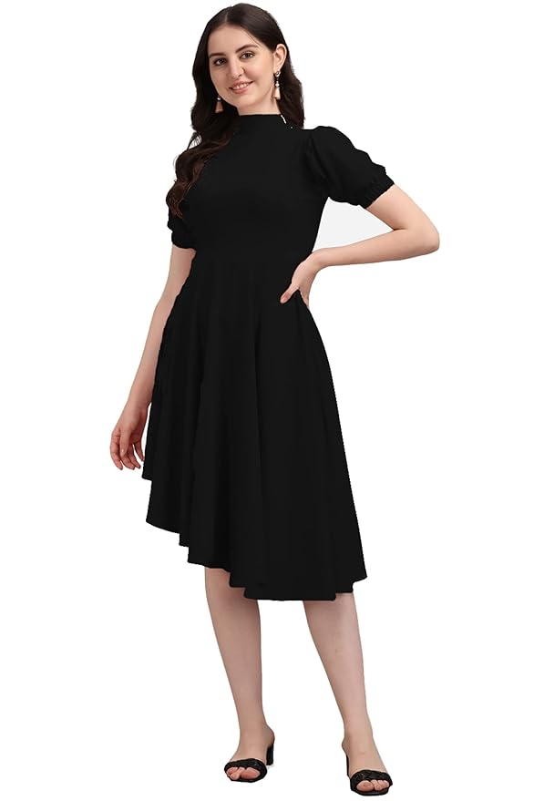 Women’s High-Low Knee Length Dress(Black)