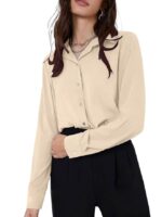 Women's Rayon Oversized Fit Crop Top Korean Style Long Sleeve Oversized Button Down(Cream)