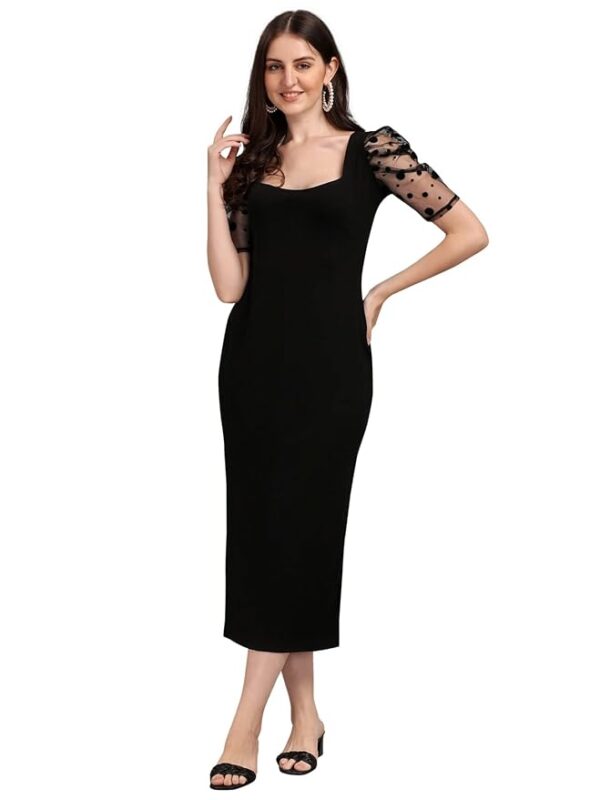 Women Calf Length Half Sleeve Lycra Solid Bodycon Dress, One Piece Dress