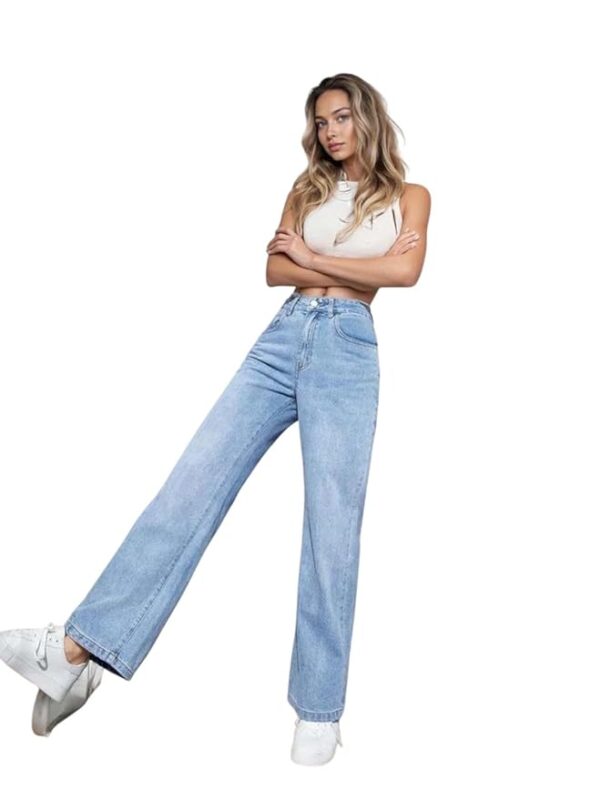 Women’s High Waist Wide Leg Button Coin Pocket Straight Fit Jeans Stylish Regular to Plus Size Fit Denim Jeans for Women