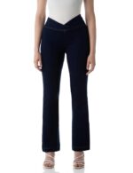 Women's Flared Pull-on Jeans - Mid-Rise| Enzyme Wash | Slant Waistband | Jeans for Women(Dark Knight)