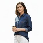 Women Casual Formal Office Wear Oversized Denim Cotton Long Shirt Tops