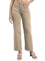 Women's Cotton Loose Fit Wide Leg High Rise Jeans Pant(Beige)