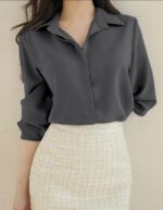 Women's Regular Fit Korean Style Shirts | Stylish Western Shirt with Concealed Placket(Grey)