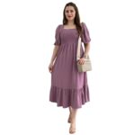 Women Casual Regular Sleeves Crepe Solid Fit and Flare Dress
