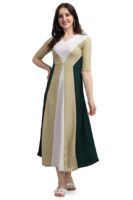 Women's Geometric Half Sleeve Maxi Dress(Green)