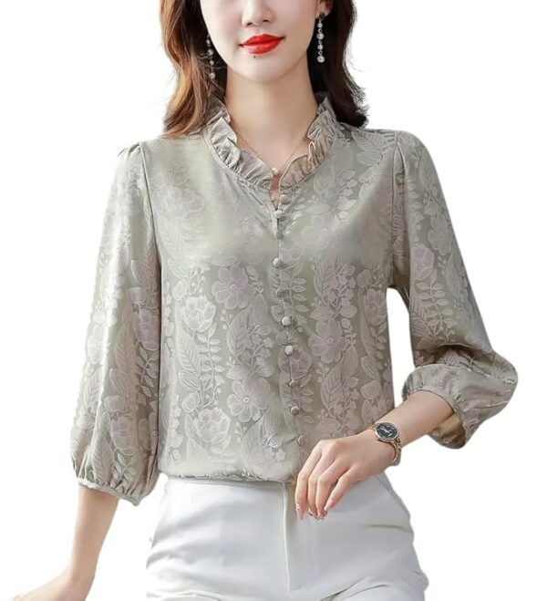 Shirts for Women – Korean Style Long Sleeve Oversized Button Down | Plus Size Workwear Top(Green)