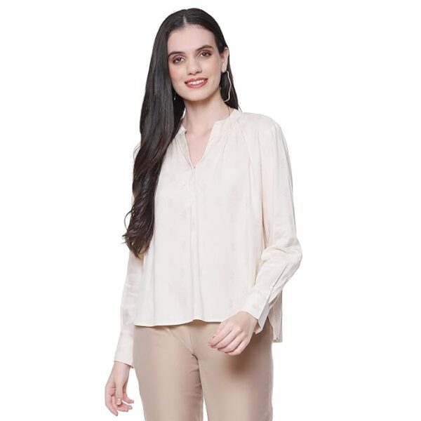 Women's Rayon Straight Regular Fit Printed Top(Off White)