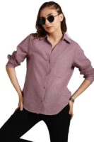 Classic Oversized Spread Collar Long Sleeves Cotton Casual Shirt(Purple)