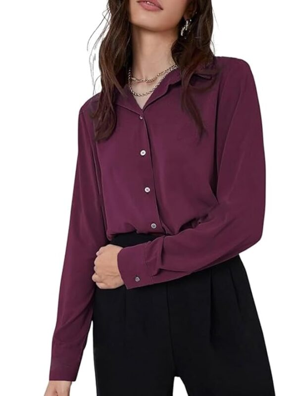 Women's Rayon Oversized Fit Crop Top Korean Style Long Sleeve Oversized Button Down(Purple)