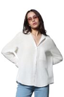 Classic Oversized Spread Collar Long Sleeves Cotton Casual Shirt(White)