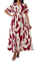 Printed Maxi Dress for Women | Trendy Long One Piece Summer Outfit | Lightweight Flared Dress for Casual(Wine)