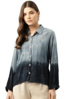 Tie-Dye Rayon Loose Fit Formal/Casual Loose Fit Shirts(Black)
