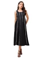 Women’s Round Neck Flared Cotton Blend Dress(Black)