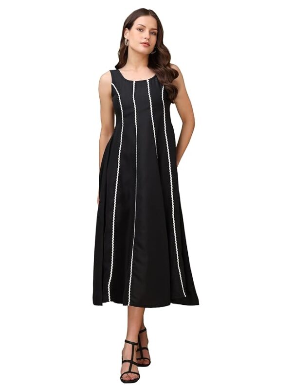 Women’s Round Neck Flared Cotton Blend Dress(Black)