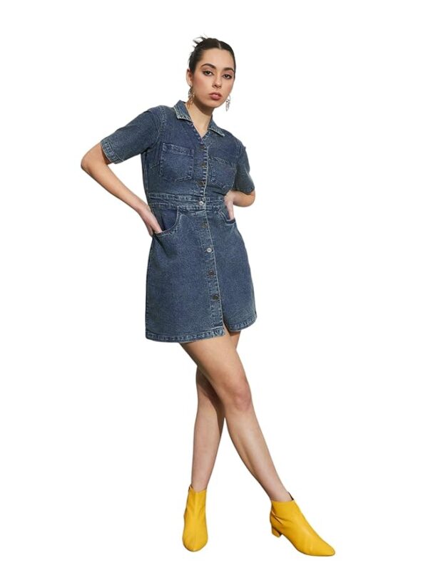 Women Blast Denim Front Button Mini Dress