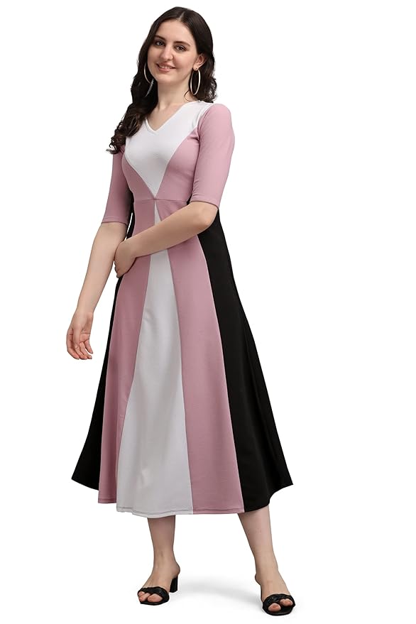 Women's Geometric Half Sleeve Maxi Dress(Light Violet)
