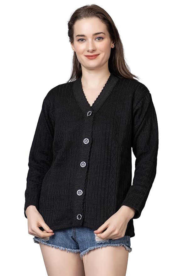 Women Sweater for Winter Woolen Acrylic Full Sleeves V Neck Stylish Design Cardigan Girls/Ladies