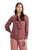 Women's Solid Desk-to-Dinner' Bow Tie Top (Clay Pink)