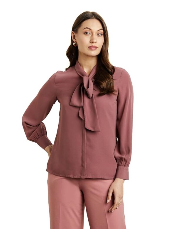 Women's Solid Desk-to-Dinner' Bow Tie Top (Clay Pink)