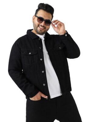 Plus Men's Regular Fit Washed Full Sleeve Denim Jacket