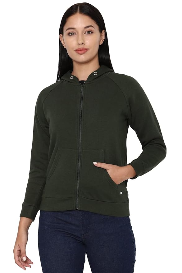 Women's Synthetic Hooded Neck Sweatshirt | Long Sleeves Regular Fit Zipper