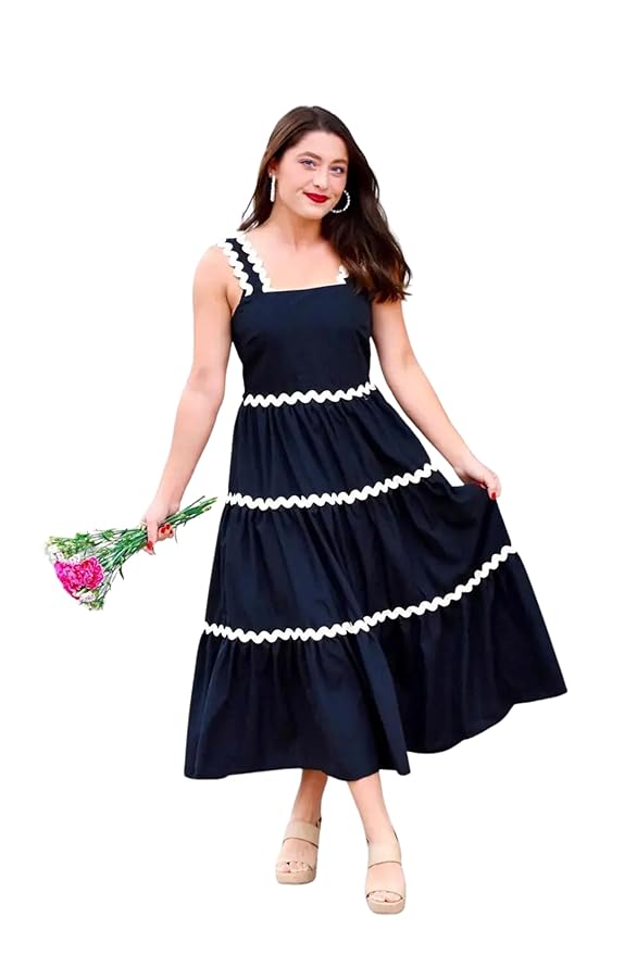 Floral Print Midi Dress, V-Neck, Puff Sleeves, Black