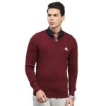 Men Wool Casual Pullover Sweater(Wine)