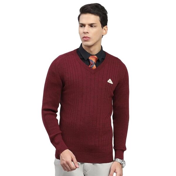 Men Wool Casual Pullover Sweater(Wine)