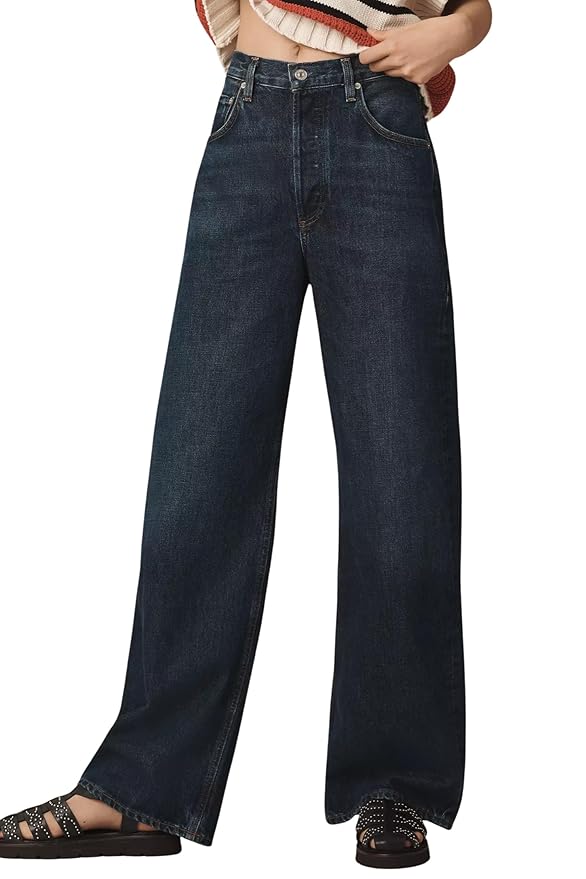 Jeans for Women – Wide Leg High Waist Baggy Denim Pants | Casual Straight Fit Trousers with Utility Pocket Design(Dark Blue)