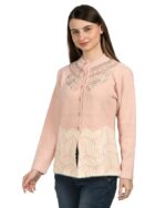 Women Woolen Round Neck Self Design Hair Fabric Cardigan Winter Wear Pure Wool Cardigan for Women Long Coty Fully Warm Cardigan