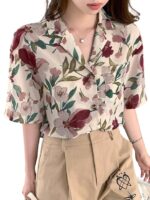 Women Crepe Oversized Shirt Korean Casual Short Sleeve Loose Fit Top