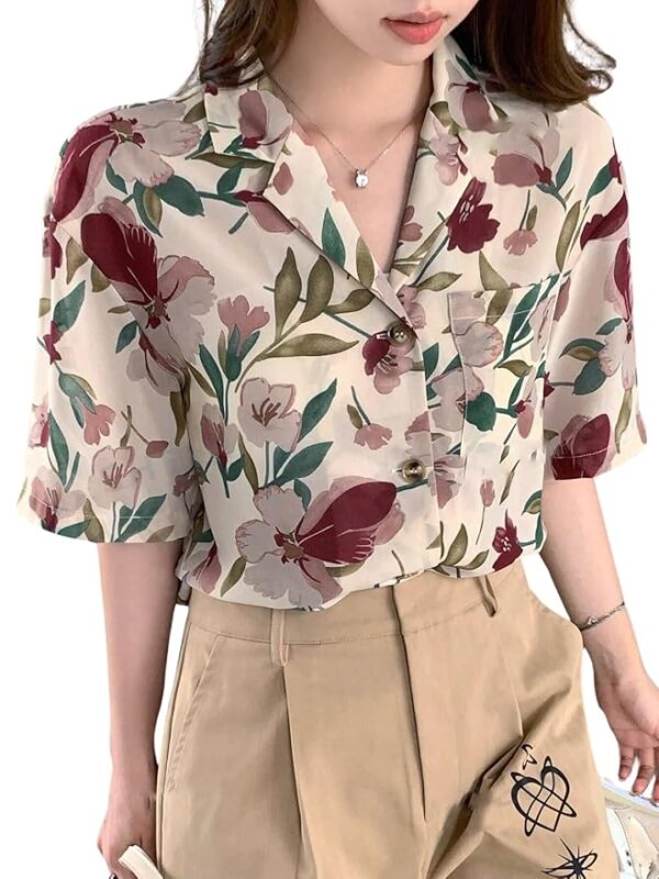 Women Crepe Oversized Shirt Korean Casual Short Sleeve Loose Fit Top