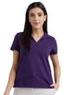 Women's Regular Comfort Fit Cotton Rich V Neck Polo T-Shirts(Purple)