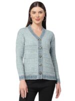Women Sweater for Winter Woolen Acrylic Full Sleeves V-Neck Cable Design Cardigan Sweater