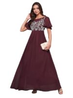 Women's V-Neck Cap Sleeved Wrap Maxi Dress(Burgundy Wine)
