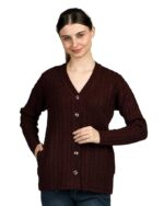 Women Woolen Round Neck Self Design Heavy Rainbow Fabric Cardigan Winter Wear Pure Wool Cardigan for Women Free Size Long Warm Coty