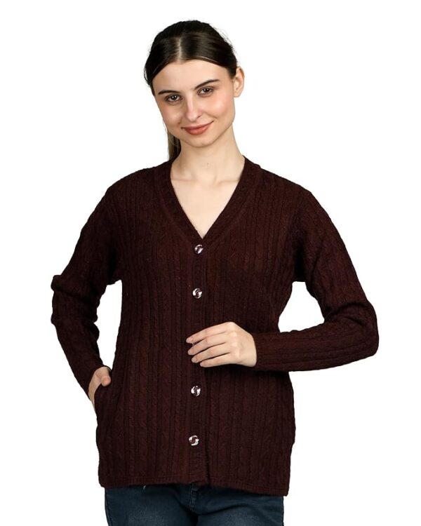 Women Woolen Round Neck Self Design Heavy Rainbow Fabric Cardigan Winter Wear Pure Wool Cardigan for Women Free Size Long Warm Coty