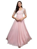 Women's Square Neck Half Sleeve Solid Embellished Maxi Dress