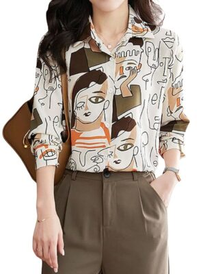 Brown Women Casual Formal Office Wear Oversized Denim Cotton Long Shirt Tops