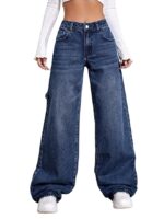 High Waist Jeans for Women – Wide Leg Straight Fit Denim | Baggy Cargo Style Casual Pants for Girls