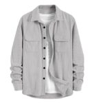 Men's Full Sleeve Corduroy Striped Casual Jacket, Ideal for Everyday Stylish Outfits(Grey)