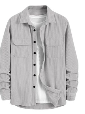 Men's Full Sleeve Corduroy Striped Casual Jacket, Ideal for Everyday Stylish Outfits(Grey)