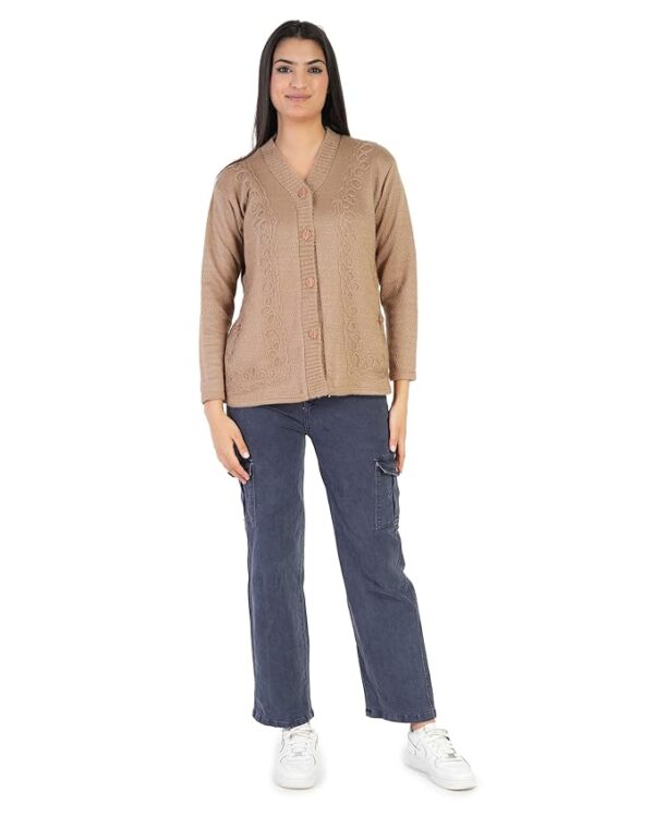 Women's Woolen Self Design V-Neck Buttoned Winter Wear Full Sleeve Sweater Fully Warm with Side Pockets Stylish Cardigan